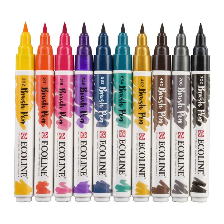 Pisaki akwarelowe Ecoline Brush Pen Dark | 10 częściowy zestaw | Artmie
