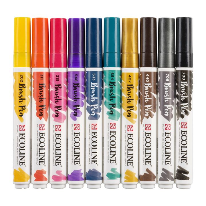 Pisaki akwarelowe Ecoline Brush Pen Dark | 10 częściowy zestaw | Artmie