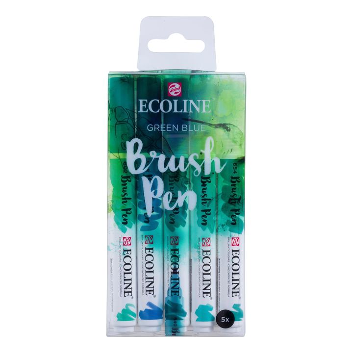 Pisaki akwarelowe Ecoline Brush Pen Green Blue | Zestaw 5 sztuk | Artmie
