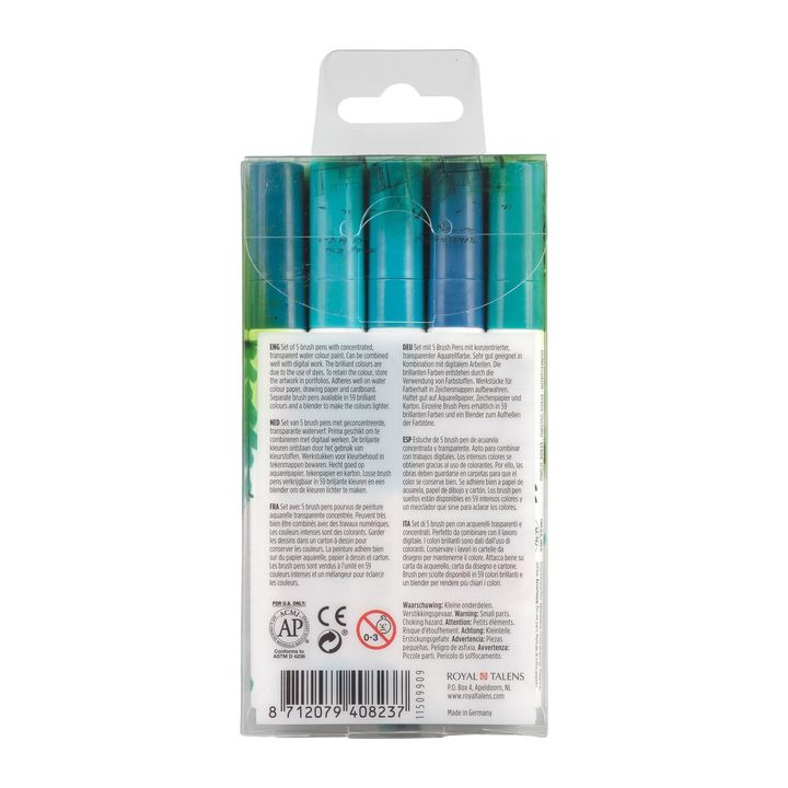 Pisaki akwarelowe Ecoline Brush Pen Green Blue | Zestaw 5 sztuk | Artmie