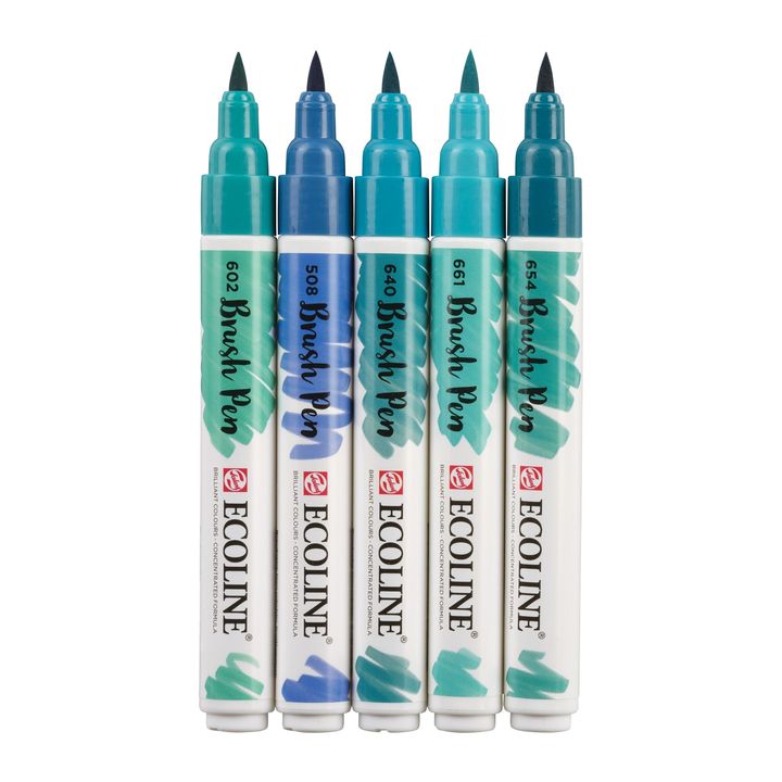 Pisaki akwarelowe Ecoline Brush Pen Green Blue | Zestaw 5 sztuk | Artmie