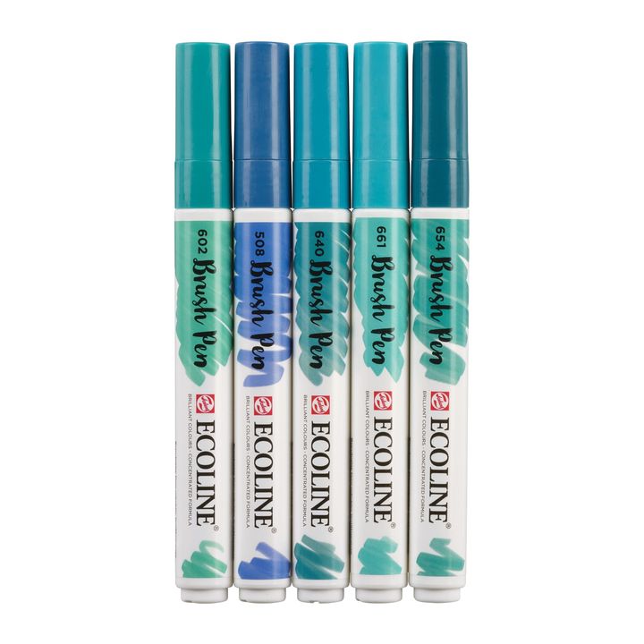 Pisaki akwarelowe Ecoline Brush Pen Green Blue | Zestaw 5 sztuk | Artmie