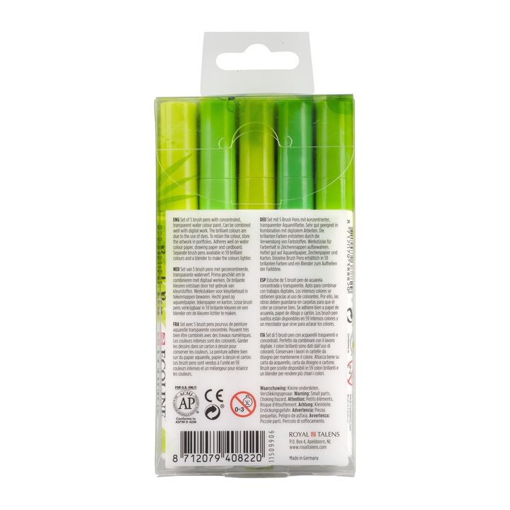 Pisaki akwarelowe Ecoline Brush Pen Green | Zestaw 5 sztuk | Artmie