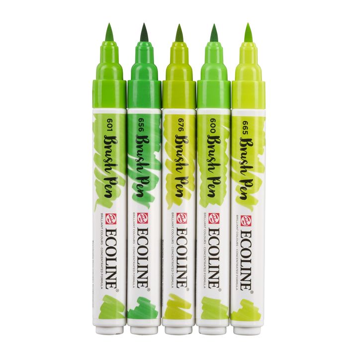 Pisaki akwarelowe Ecoline Brush Pen Green | Zestaw 5 sztuk | Artmie