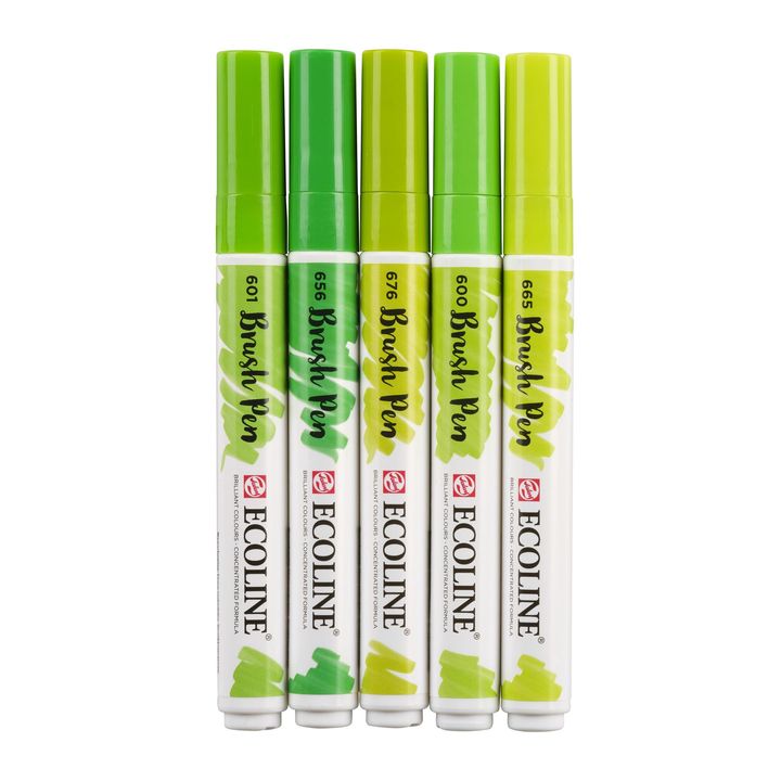 Pisaki akwarelowe Ecoline Brush Pen Green | Zestaw 5 sztuk | Artmie