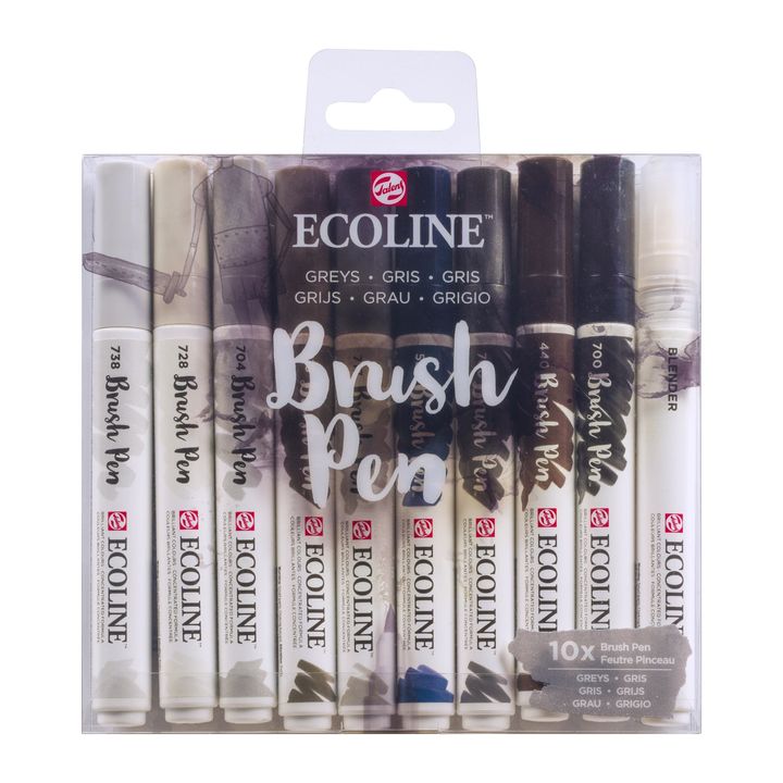 Pisaki akwarelowe Ecoline Brush Pen Greys | 10 częściowy zestaw | Artmie