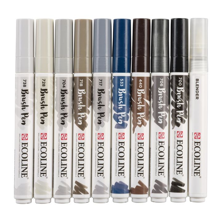 Pisaki akwarelowe Ecoline Brush Pen Greys | 10 częściowy zestaw | Artmie