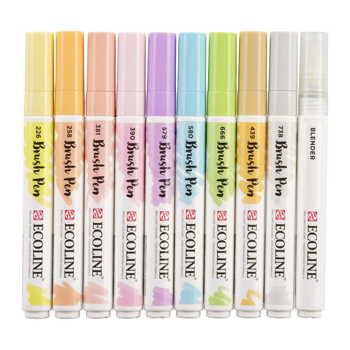 Pisaki akwarelowe Ecoline Brush Pen Pastel | 10 częściowy zestaw | Artmie