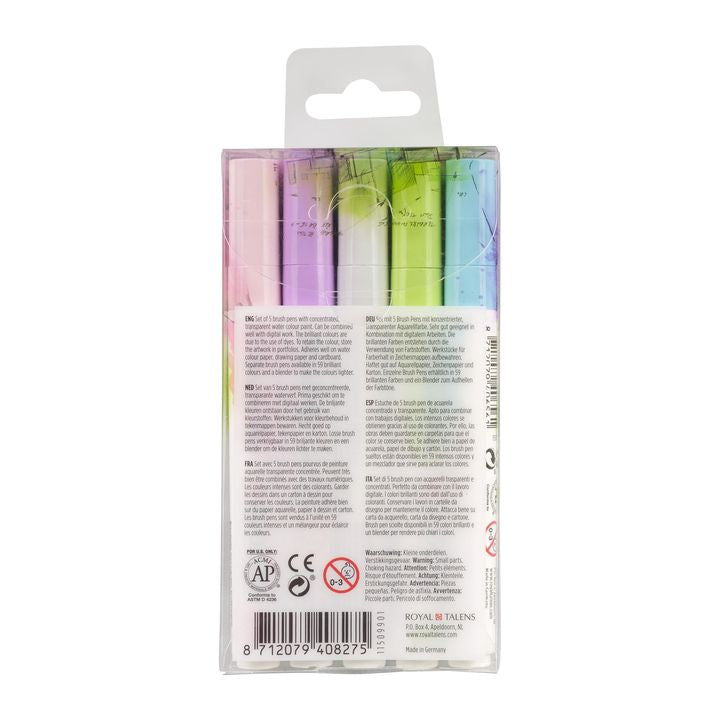 Pisaki akwarelowe Ecoline Brush Pen Pastel | Zestaw 5 sztuk | Artmie