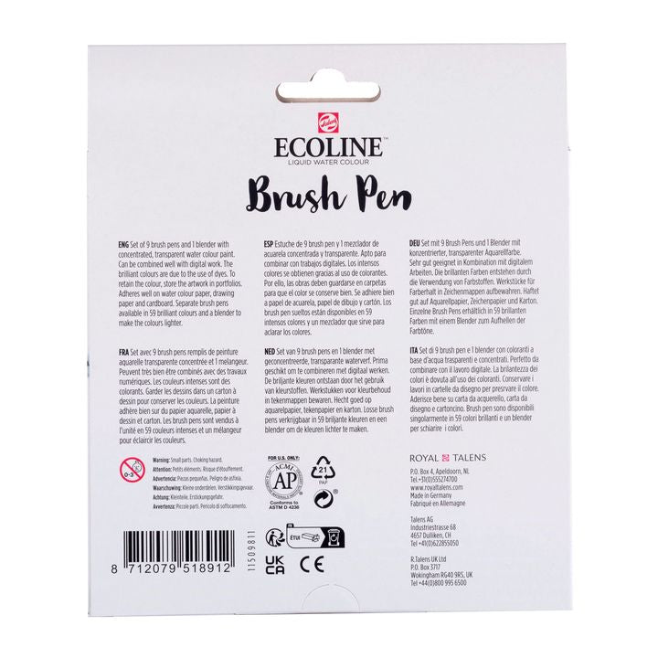 Pisaki akwarelowe ECOLINE BRUSH PEN pastelowe 10 szt. | Artmie