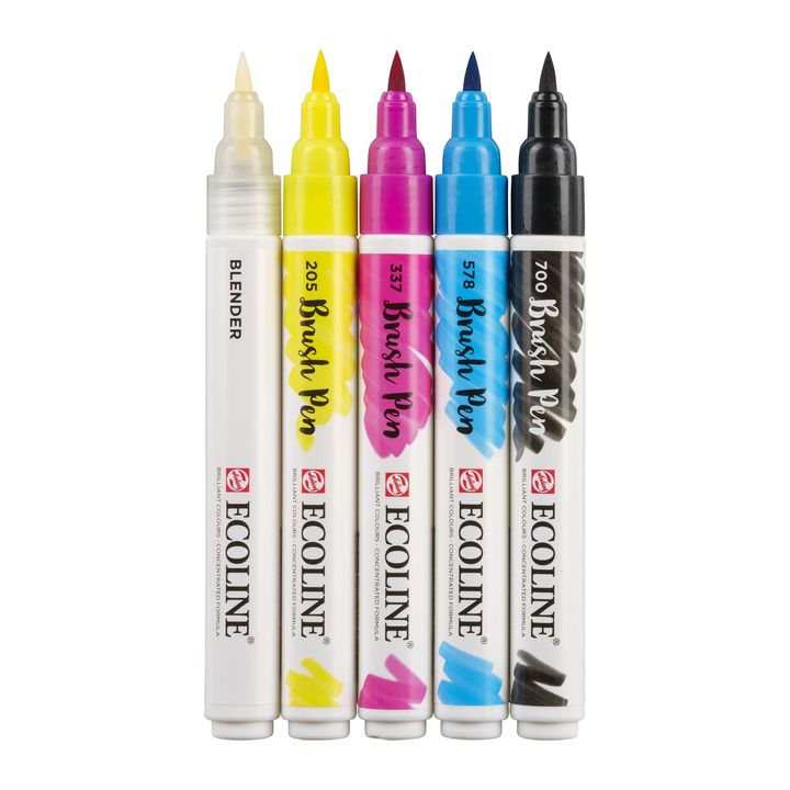 Pisaki akwarelowe Ecoline Brush Pen Primary | Zestaw 5 sztuk | Artmie
