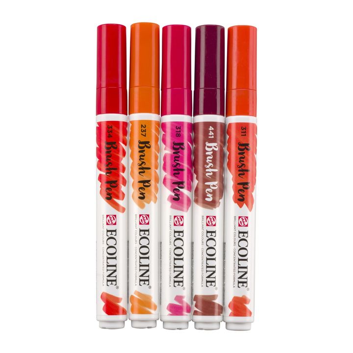 Pisaki akwarelowe Ecoline Brush Pen Red | Zestaw 5 sztuk | Artmie