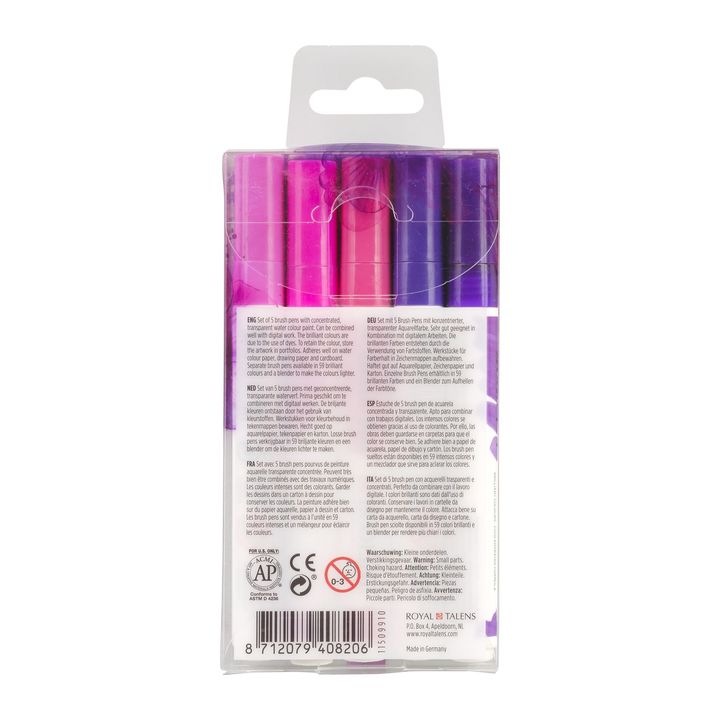 Pisaki akwarelowe Ecoline Brush Pen Violet | Zestaw 5 sztuk | Artmie