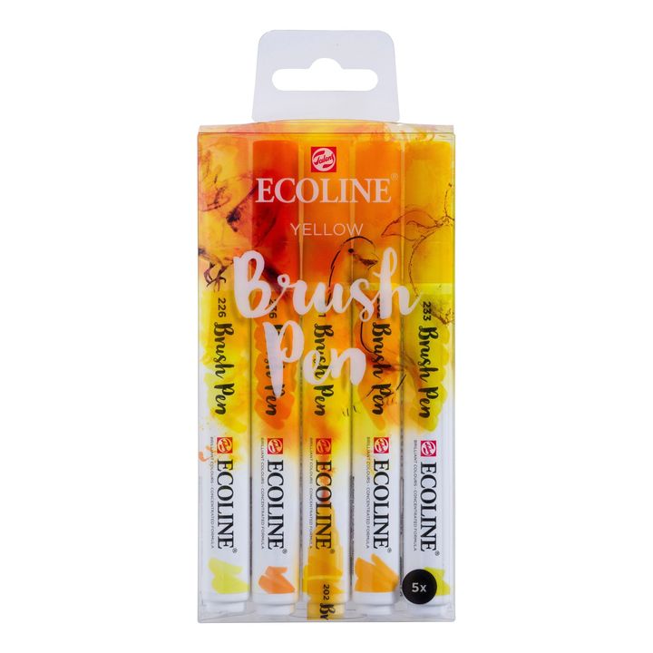 Pisaki akwarelowe Ecoline Brush Pen Yellow | Zestaw 5 sztuk | Artmie