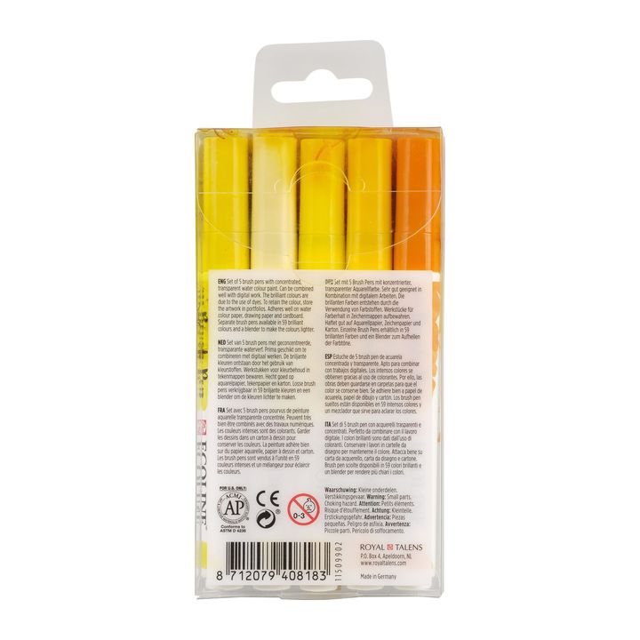 Pisaki akwarelowe Ecoline Brush Pen Yellow | Zestaw 5 sztuk | Artmie