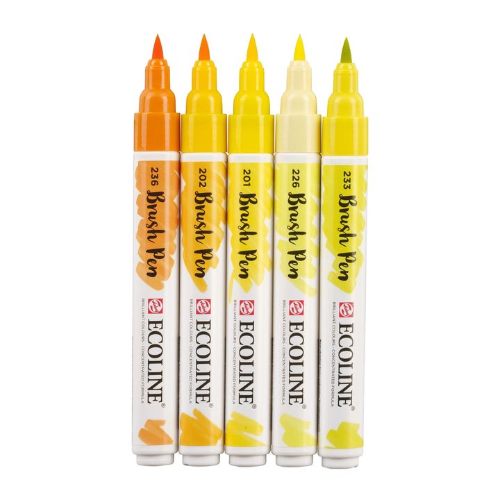 Pisaki akwarelowe Ecoline Brush Pen Yellow | Zestaw 5 sztuk | Artmie