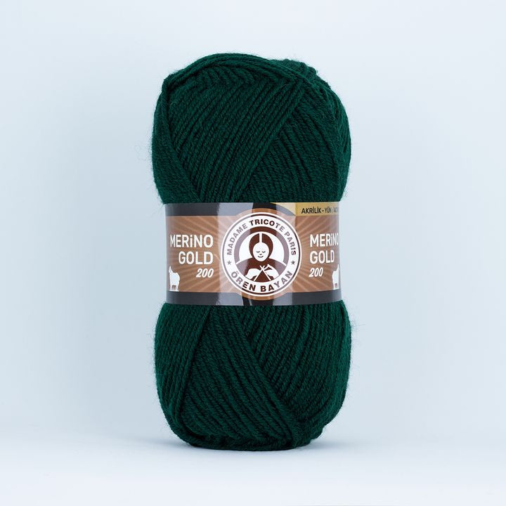 Włóczka dziewiarska Madame Tricote Paris Merino Gold 200 - 100 g – 088 ciemnozielona