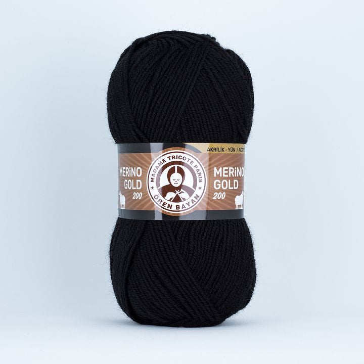 Włóczka dziewiarska Madame Tricote Paris Merino Gold 200 - 100 g – 999 czarna