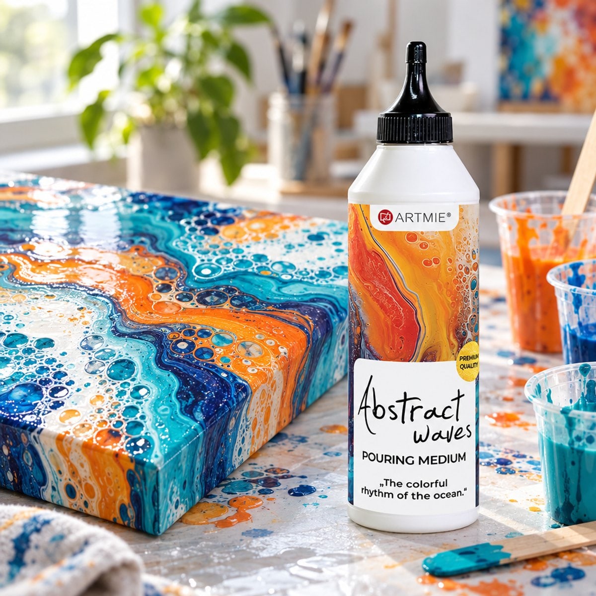 Medium do pouringu ARTMIE Abstract waves 500 ml i gotowy obraz z efektem komórek