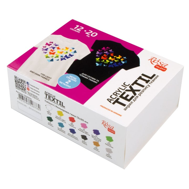 ROSA Farby akrylowe do tekstyliów 12x20 ml | Artmie