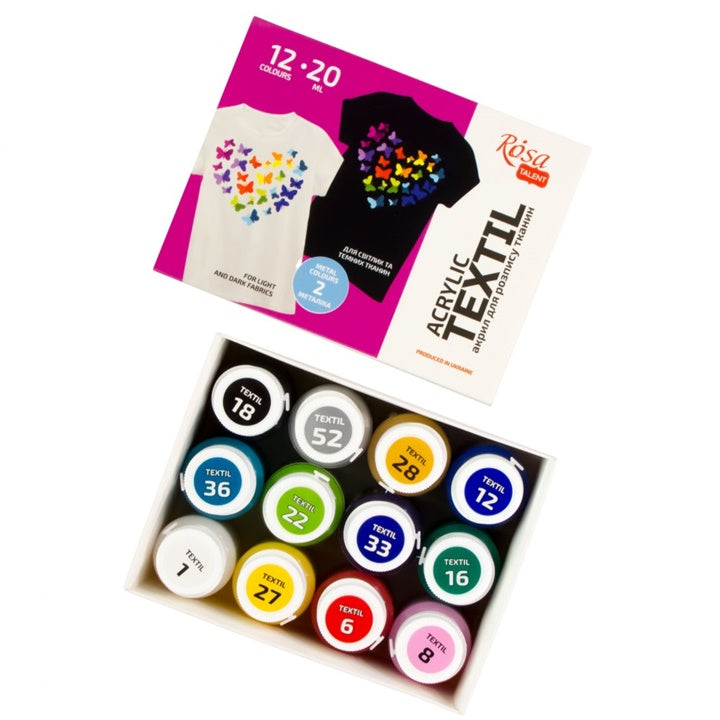 ROSA Farby akrylowe do tekstyliów 12x20 ml | Artmie