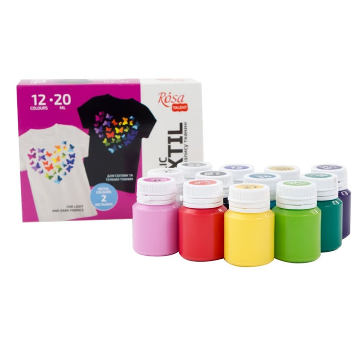 ROSA Farby akrylowe do tekstyliów 12x20 ml | Artmie