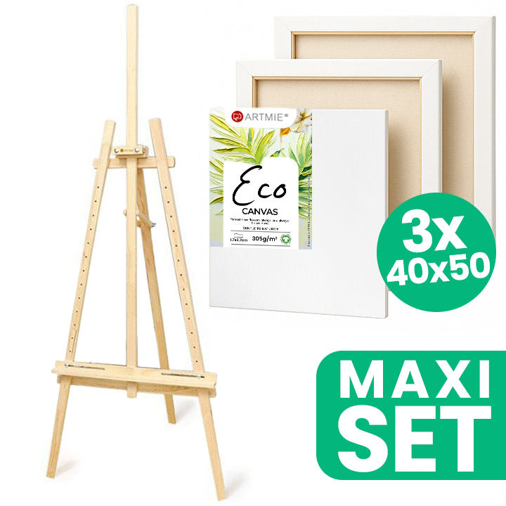Zestaw sztalugi studyjnej ARTMIE i 3 płócien malarskich ECO 40x50 cm | Artmie