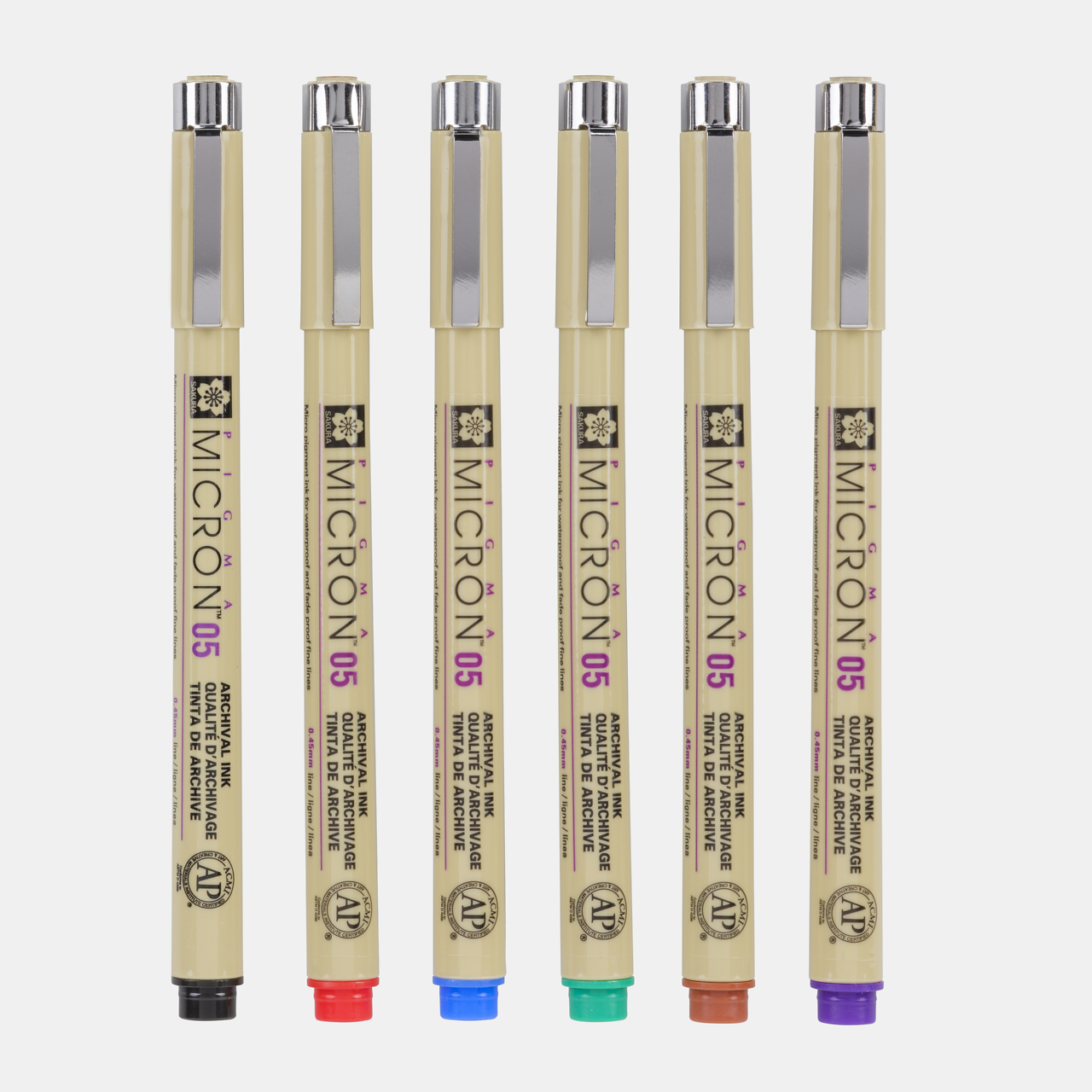 Cienkopisy Sakura Pigma Micron 05 0,45 mm – zestaw 6 kolorów
