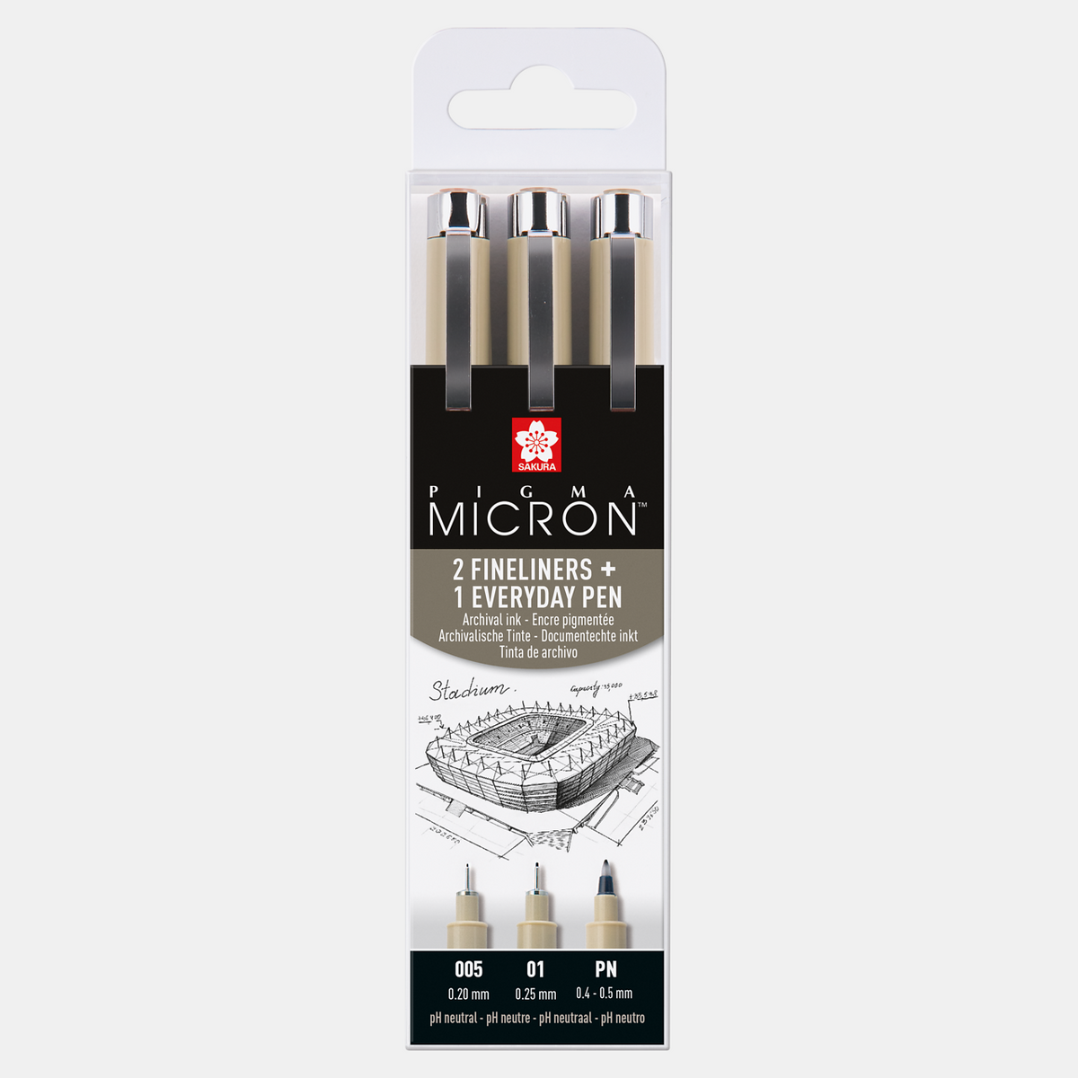 Zestaw cienkopisów technicznych SAKURA Pigma Micron Architektura 3 szt. - 005, 01, PN Black