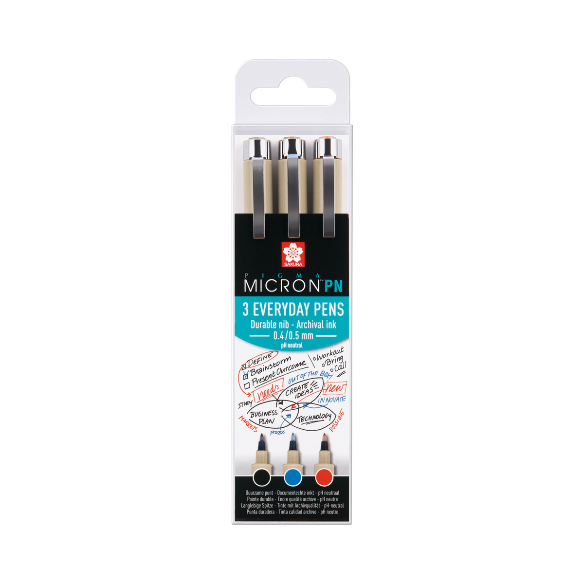 SAKURA Pigma Micron PN cienkopisy zestaw 3 szt. - Black, Blue, Red