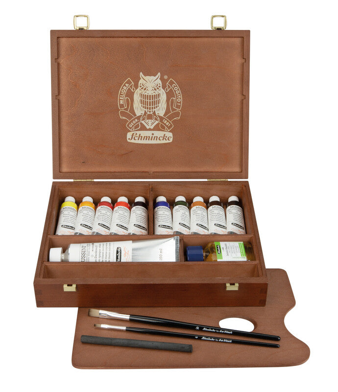 Schmincke MUSSINI drewniana kaseta, 10 x 35 ml + biel 150 ml