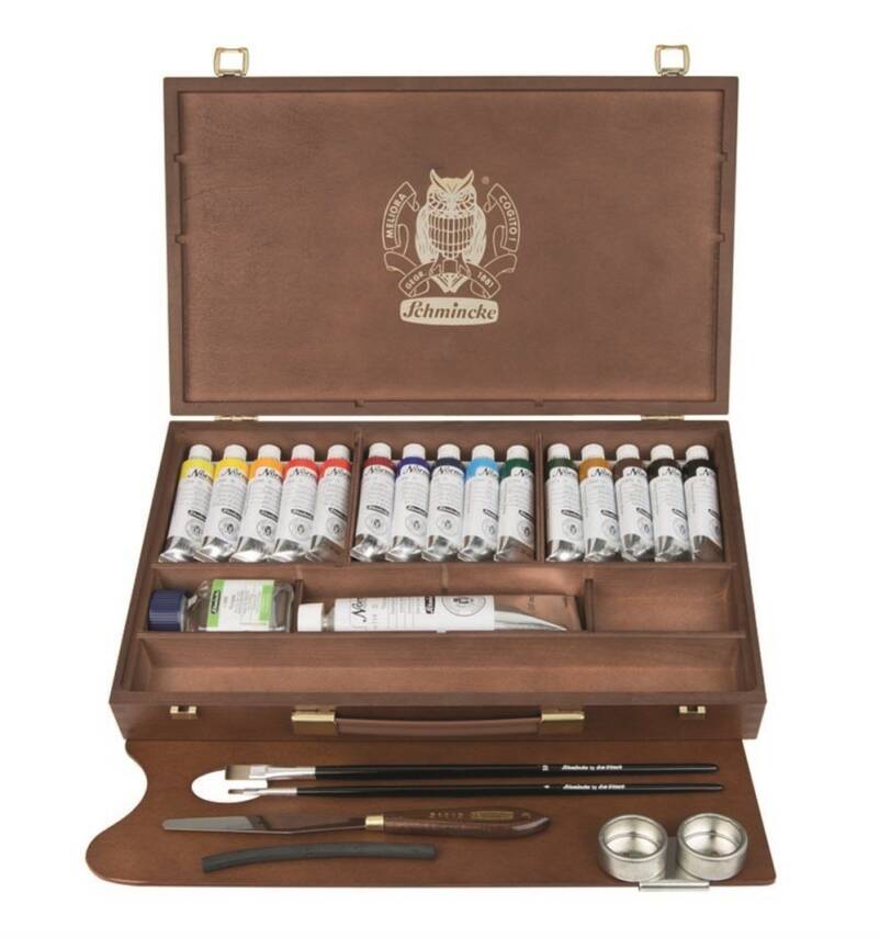 Drewniana kasetka Schmincke NORMA Professional, 15 x 35 ml + biel 120 ml
