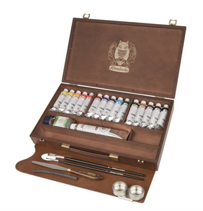 Drewniana kasetka Schmincke NORMA Professional, 15 x 35 ml + biel 120 ml