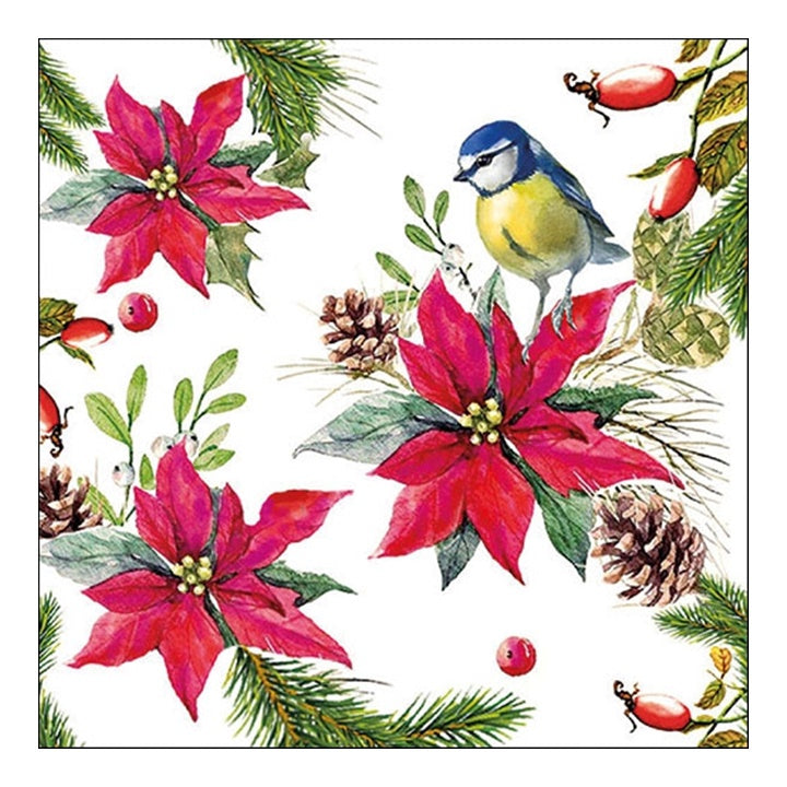 Serwetki do Decoupage - Bird on Poinsettia / 1 szt | Artmie