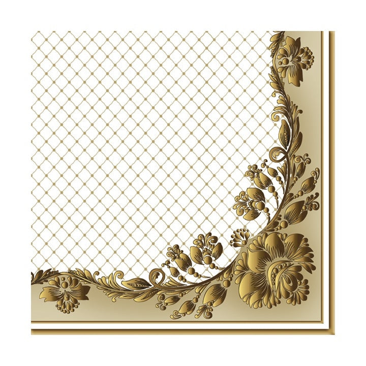Serwetki do Decoupage - Gold Frame and Net on Beige - 1 szt | Artmie