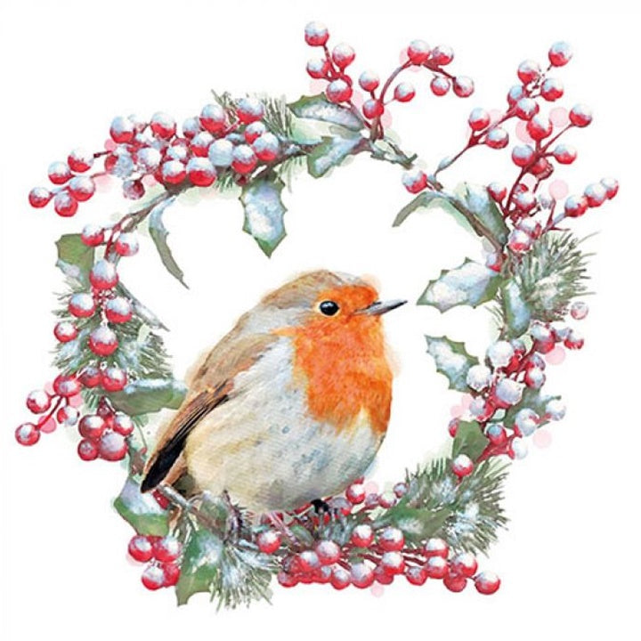 Serwetki do Decoupage - Robin in Wreath  / 1 szt | Artmie