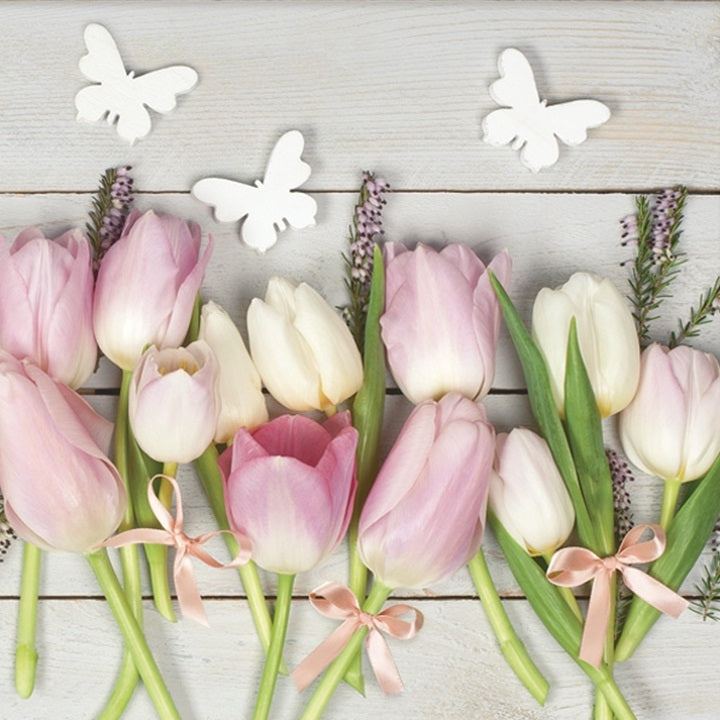 Serwetki do Decoupage White & Pink Tulips on Wood / 1 szt | Artmie
