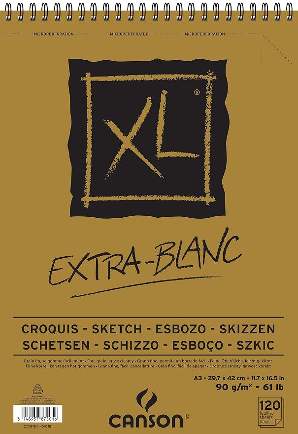 Szkicownik CANSON XL Extra Blanc 90 g/m² 120 arkuszy A3 na górnej spirali