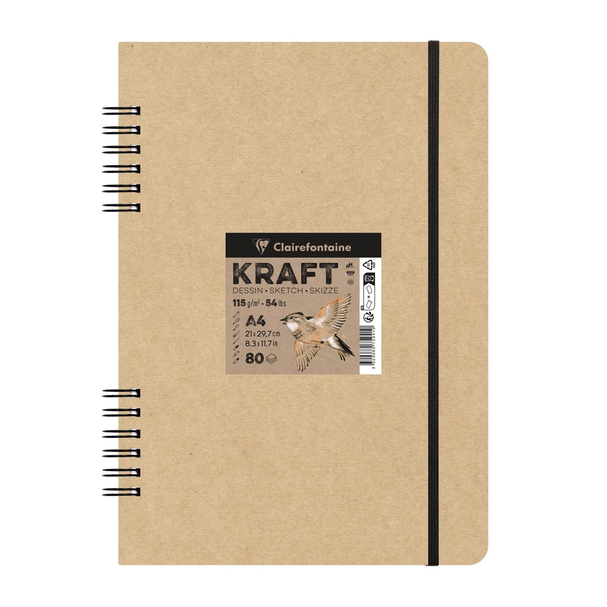 Szkicownik kraftowy CLAIREFONTAINE 115 g/m² A5 – A4 - 80 arkuszy