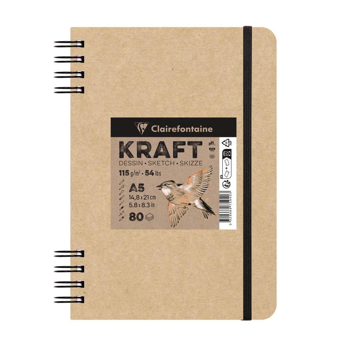 Szkicownik kraftowy CLAIREFONTAINE 115 g/m² A5 – A4 - 80 arkuszy