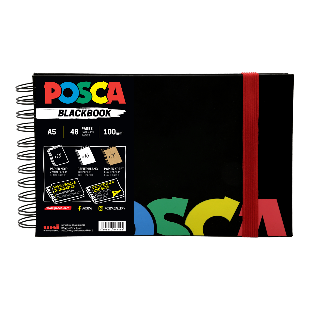Szkicownik Posca, czarny, A5, mix 3 kolorów papieru