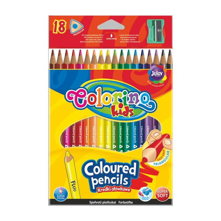 Trójkątne kredki Colorino z temperówką, opakowanie 18 szt. | Artmie