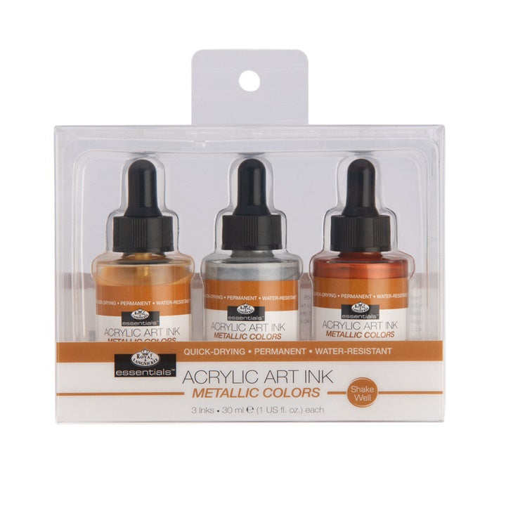 Tusz akrylowy Royal & Langnickel kolory metaliczne 3 x 30 ml | Artmie