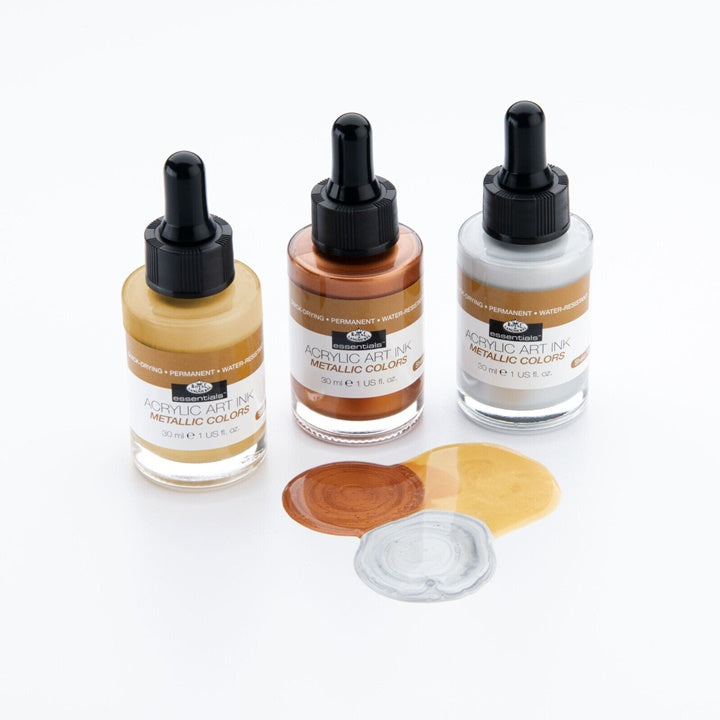Tusz akrylowy Royal & Langnickel kolory metaliczne 3 x 30 ml | Artmie