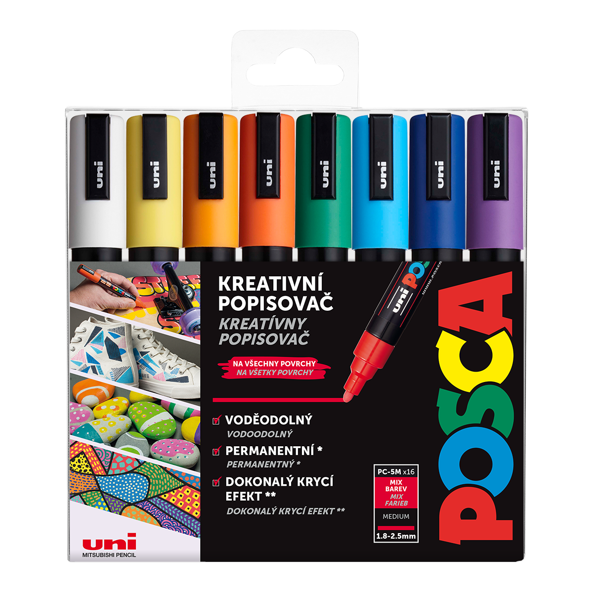 Posca zestaw markerów PC-5M, 1,8 – 2,5 mm, mix kolorów (16 szt.)