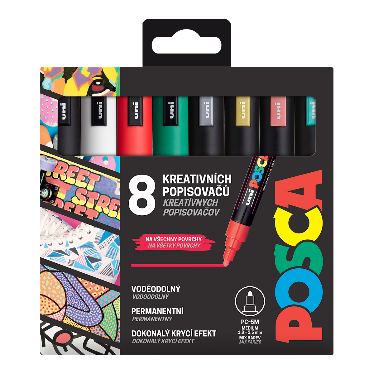 Posca zestaw markerów PC-5M CHRISTMAS, 1,8 - 2,5 mm, kolory świąteczne - 8 szt.