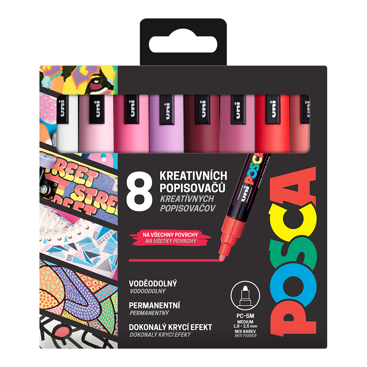 Posca zestaw markerów PC-5M, LOVE, 1,8 - 2,5 mm, mix ciepłych odcieni (8 szt.)