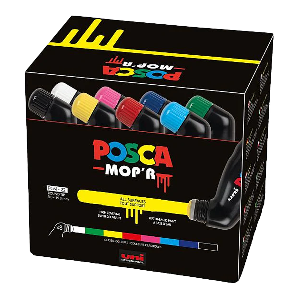 Posca PCM-22 8C MOP´R zestaw markerów, 3 – 19 mm, mix kolorów (8 szt.)