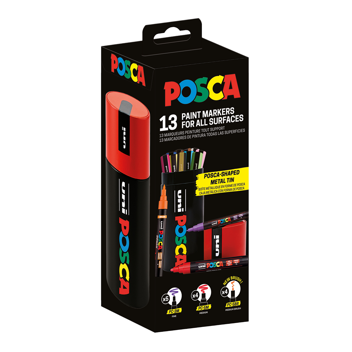 Posca zestaw mieszany markerów w metalowej puszce – 13 szt. (PC-3M, PC-5M, PC-5BR)