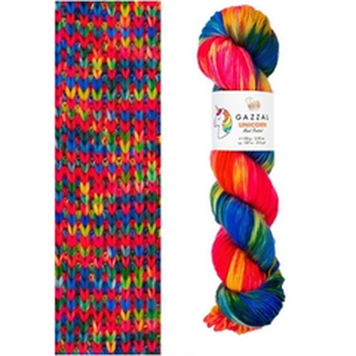 Włóczka dziewiarska Gazzal Unicorn 100 g | różne odcienie - czerwono-żółta